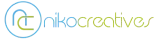 Nikocreatives logo with circular 'nc' monogram and blue-green lowercase text.