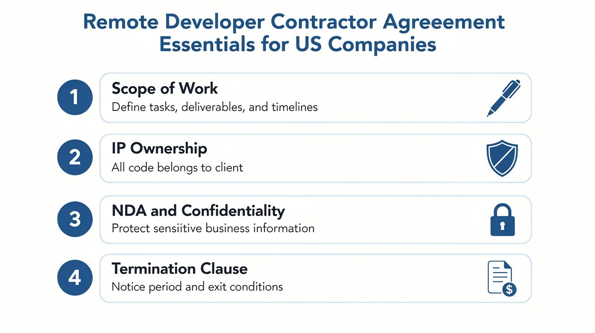 remote developer contract agreement checklist ip nda payment terms deliverables