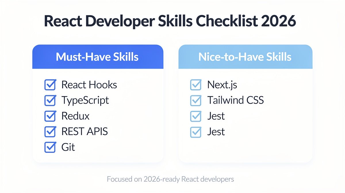 react developer skills checklist 2026 technical requirements usa